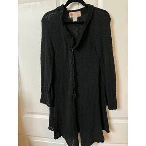 Y2K World Folk Art Cardigan Womens S/M Black Open Knit Fairy Whimsigoth Flowy